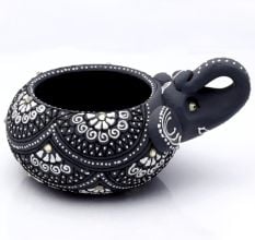 Washable Terracotta Modern Elephant Diya Tealight T-Light Holder - Grey